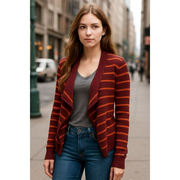 Y2K Hollister Red Orange Striped Open-Front Cardigan Small Rabbit Hair Blend - Picture 1 of 7